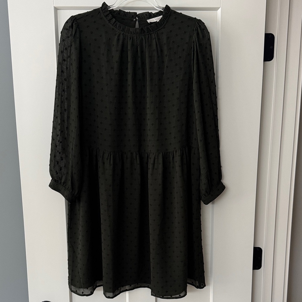 LOFT Black Textured Midi Dress